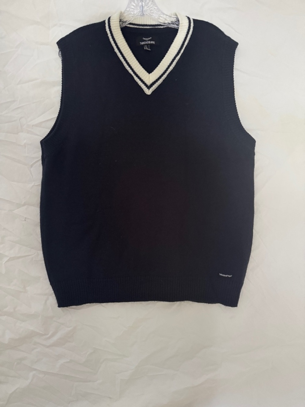 Threadbare Black V-Neck Knit Vest with White Trim